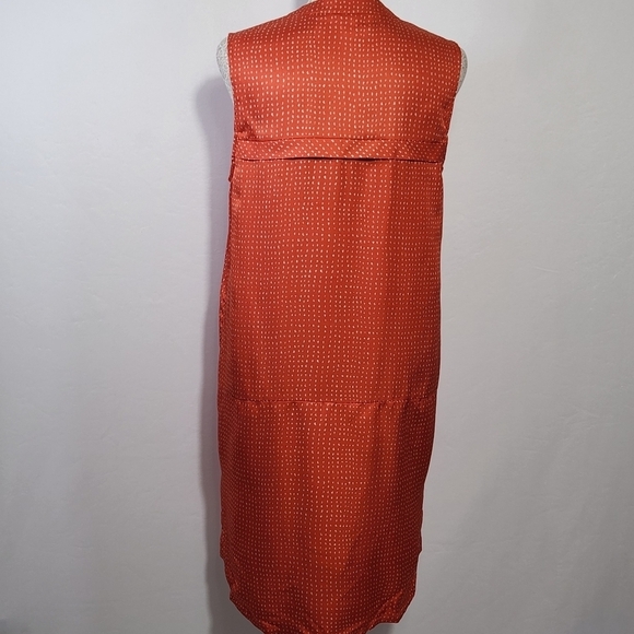 Fossil Women's 100% Silk Orange Ditzy Print Button Down Pockets Shift Dress SZ 4 - Picture 10 of 14